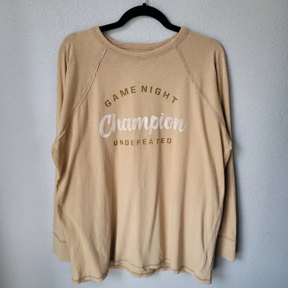 NWT Aerie Game Night Champion Long Sleeve Graphic Tee, Medium, Mustard Yellow - Picture 1 of 8